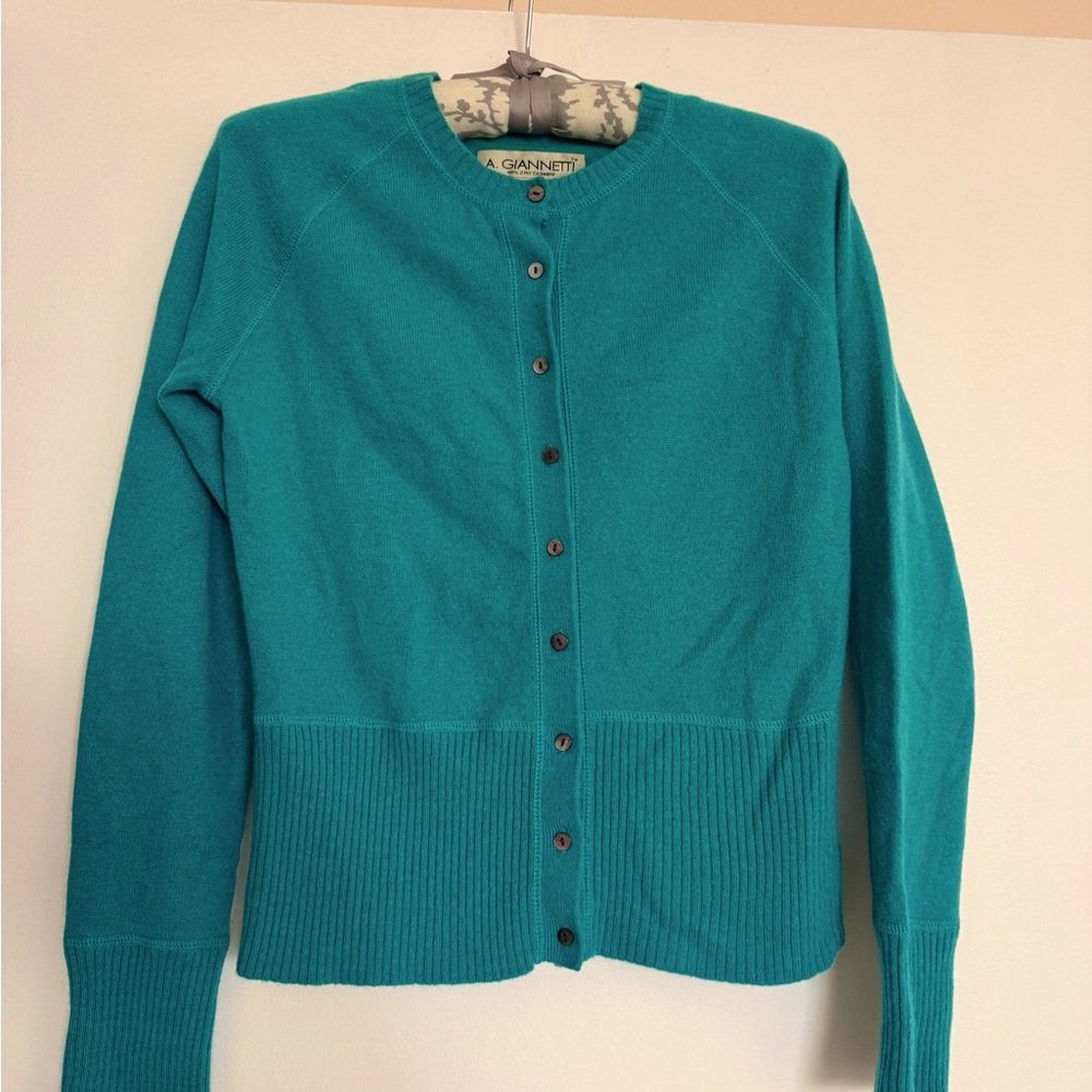 A. Giannetti Teal Button-Up  Cashmere Cardigan. New no tags.S